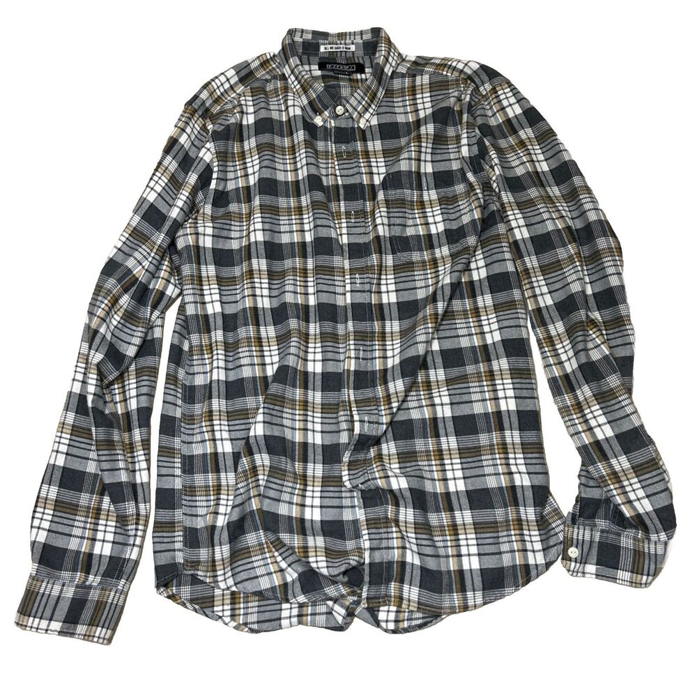 Ezekiel Mens Large Gray Plaid Flannel Button Down Lightweight Skater Grunge
